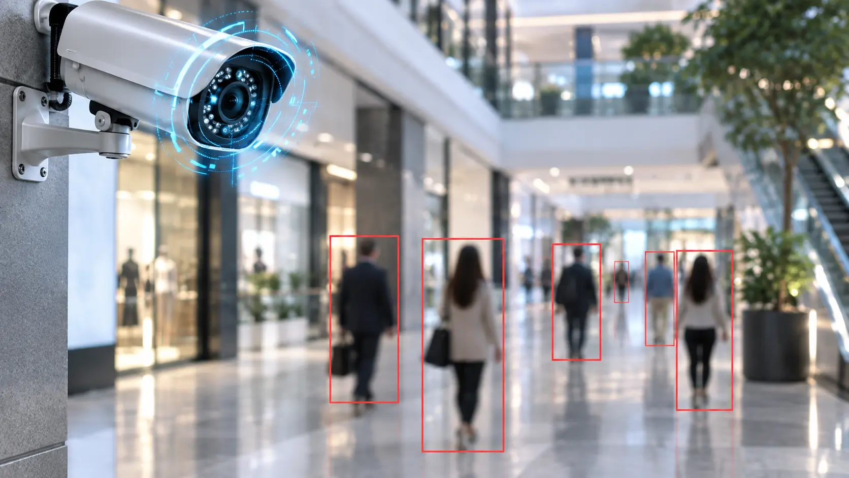 Video analytics visualization outlining pedestrian activity in a commercial interior.